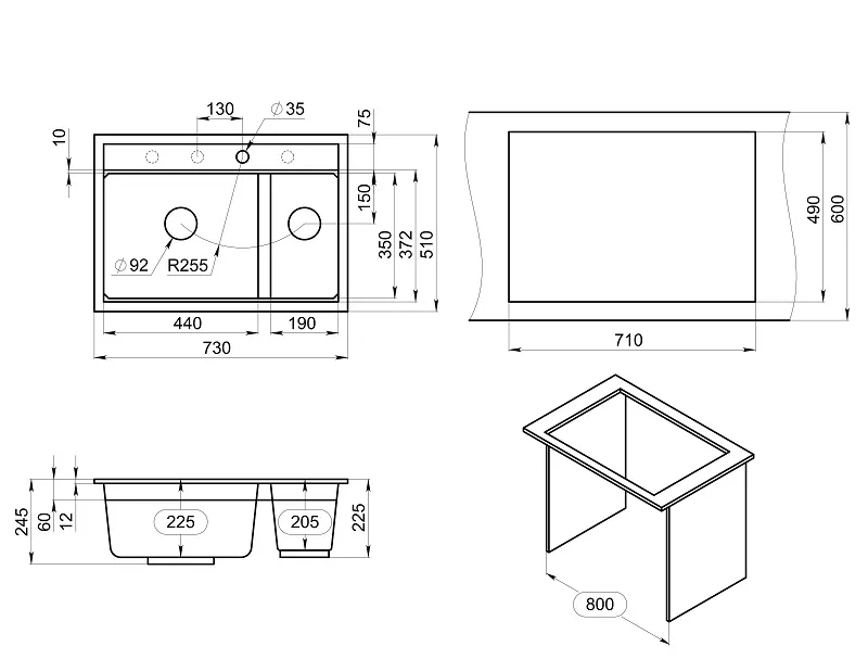 KS-7302, АЛЮМИНИУМ, кухонная мойка, кварц
