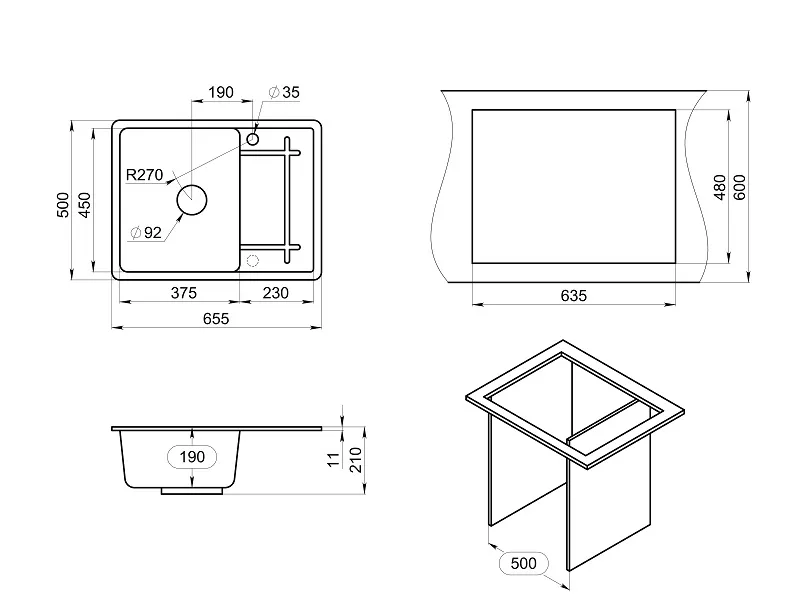 6501, АЛЮМИНИУМ, кухонная мойка, кварц