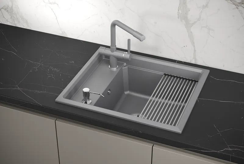 KS-6004, АЛЮМИНИУМ, кухонная мойка, кварц