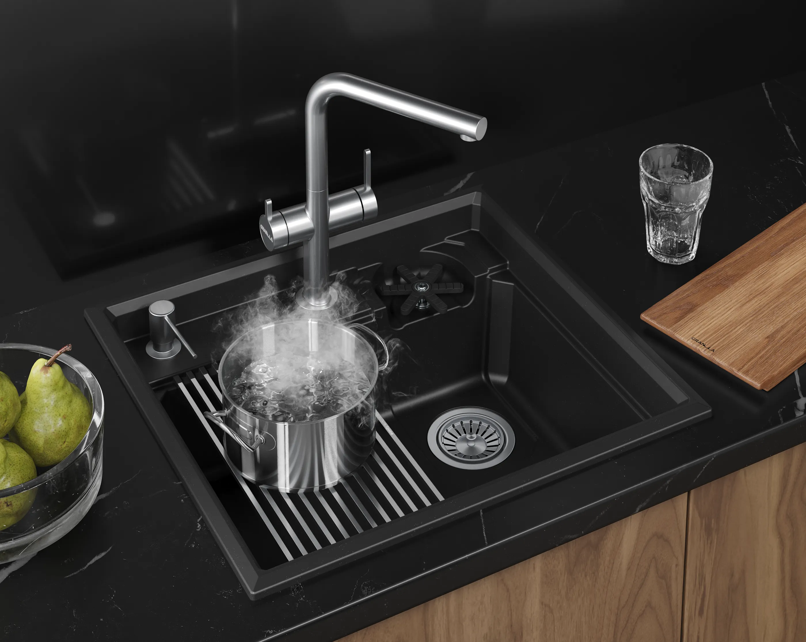 Мойка для кухни Granula Kitchen Space Rinzer 5807R шварц, 58х52 см, прямоугольная